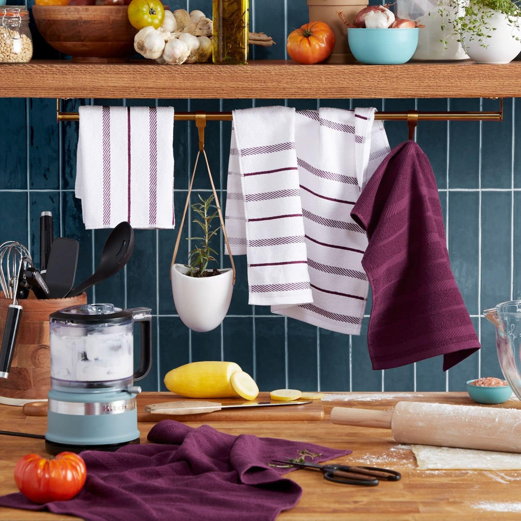 KitchenAid Albany Kitchen Towel 4-Pack Set, Milkshake Tan/White, 16"x26"
