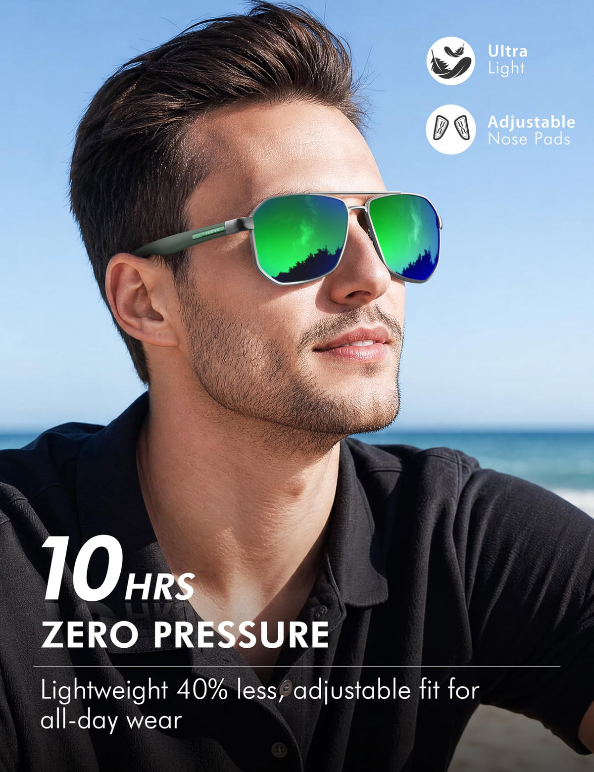 LUENX Aviator Polarized Sunglasses for Men: Square UV400 Driving