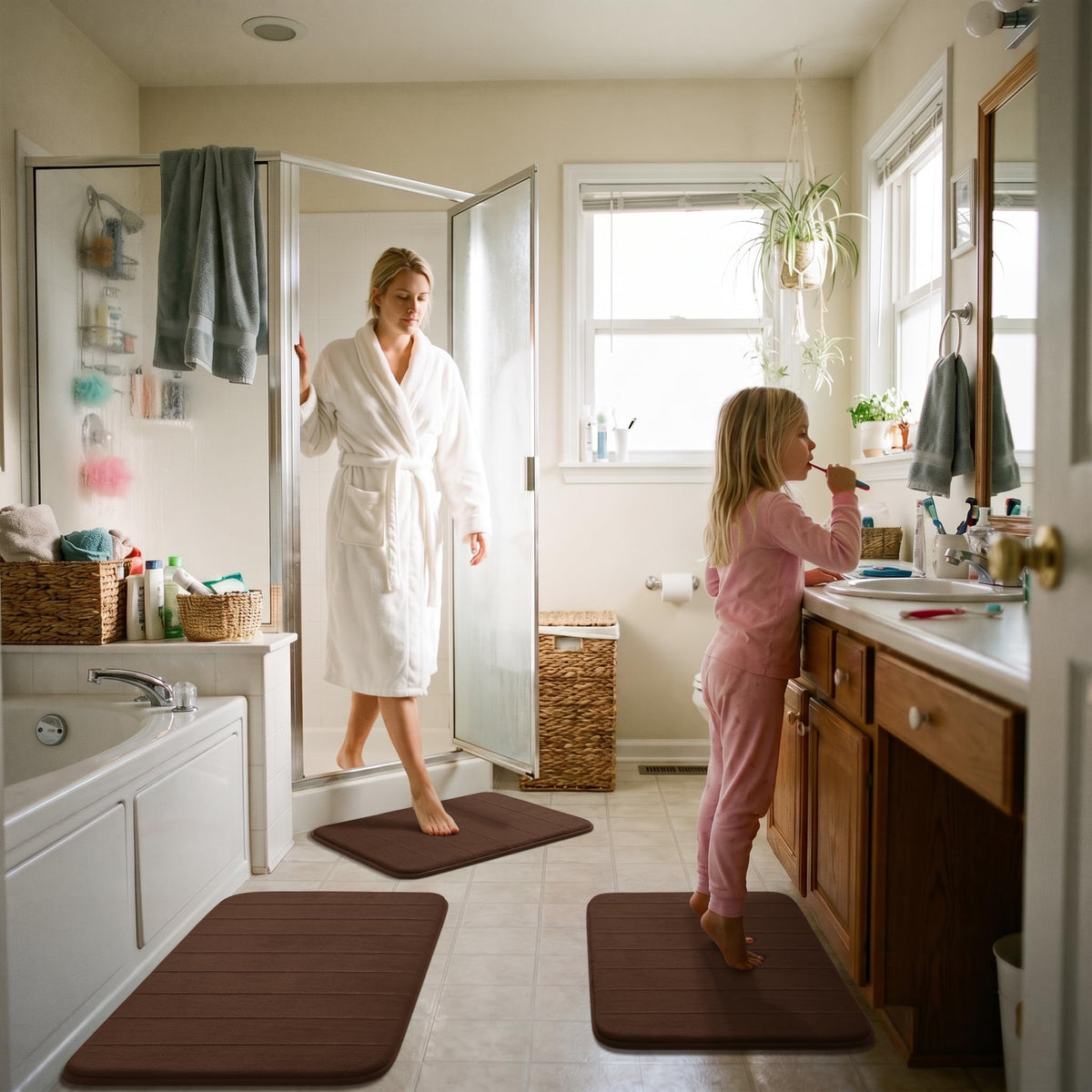Yimobra Memory Foam Bath Mat Set 3 Pieces- Super Soft Absorbent Quick Dry Bathroom Rug Sets, Machine Washable Non Slip Floor Carpet for Tub Shower, Vanity & Toilet Base, Gray