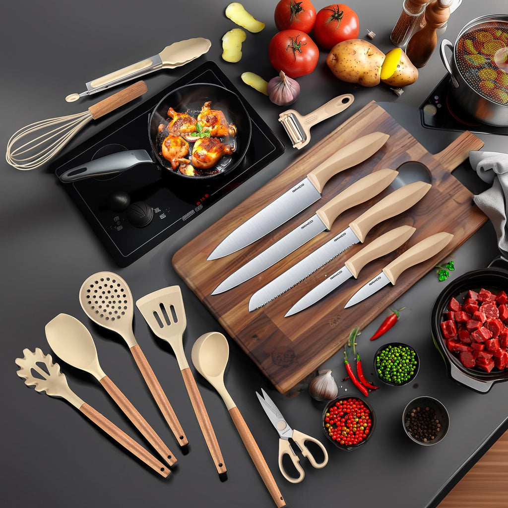 Kitchen Utensils Set,18-Piece Cooking Utensils and Knife Set,Black