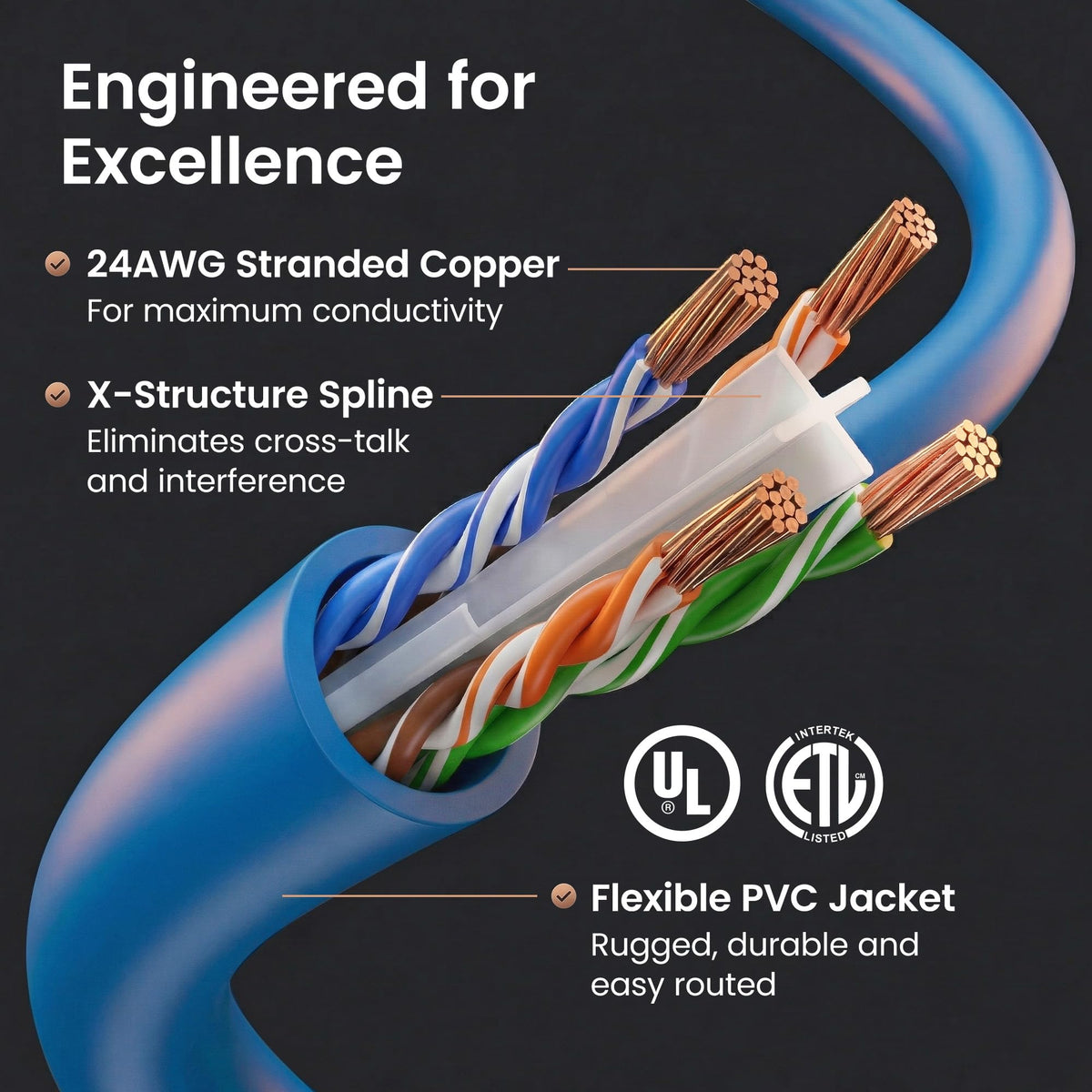 GEARit Cat6 Patch Cables Cat 6 Ethernet Cable 1 ft 24-Pack Black