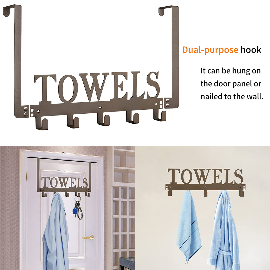 Kuhome Over The Door Hooks, Towel Holder for Bathroom, Door Mount Towel Rack Towel Hooks for Bedroom Beach Towels Bathrobe Wall Mount Hang on The Door Cabinet Cupboard Metal Sandblasted (Black)