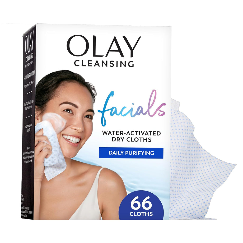 Olay Makeup Remover Wipes, Daily Facials Deep Clean Face Cleanser for Normal to Oily Skin, Alcohol & Fragrance Free, Soft Face Wash Towels, Travel Essentials for Women, Convenient Dry Cloths, 66 ct