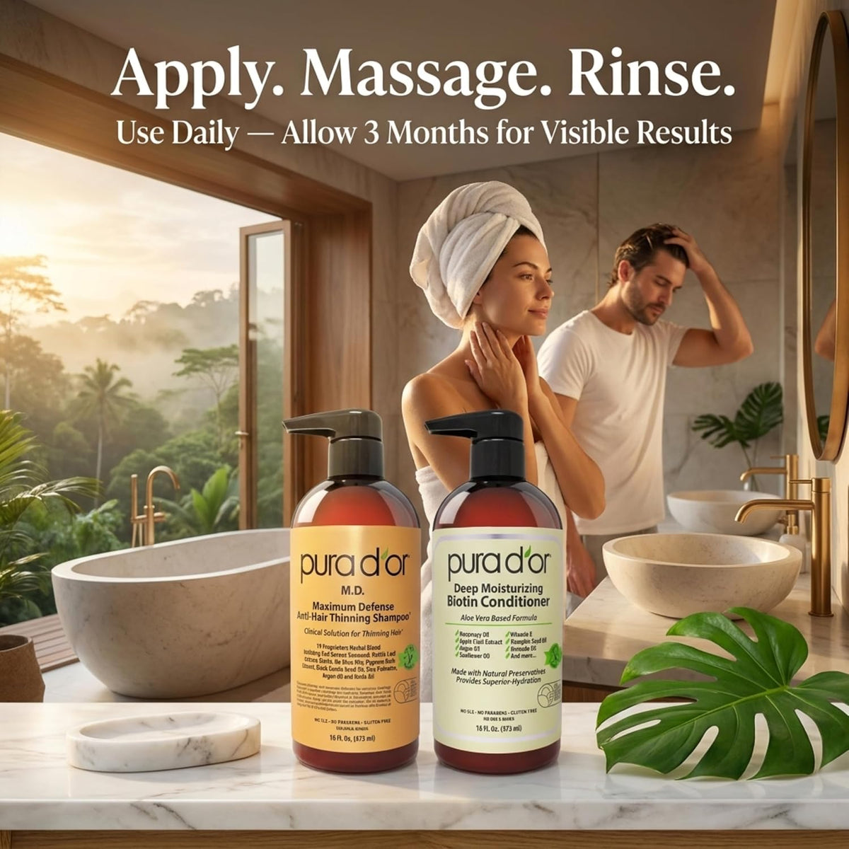 PURA D'OR Apple Cider Vinegar Shampoo & Conditioner Clarifying Set, 16oz x2