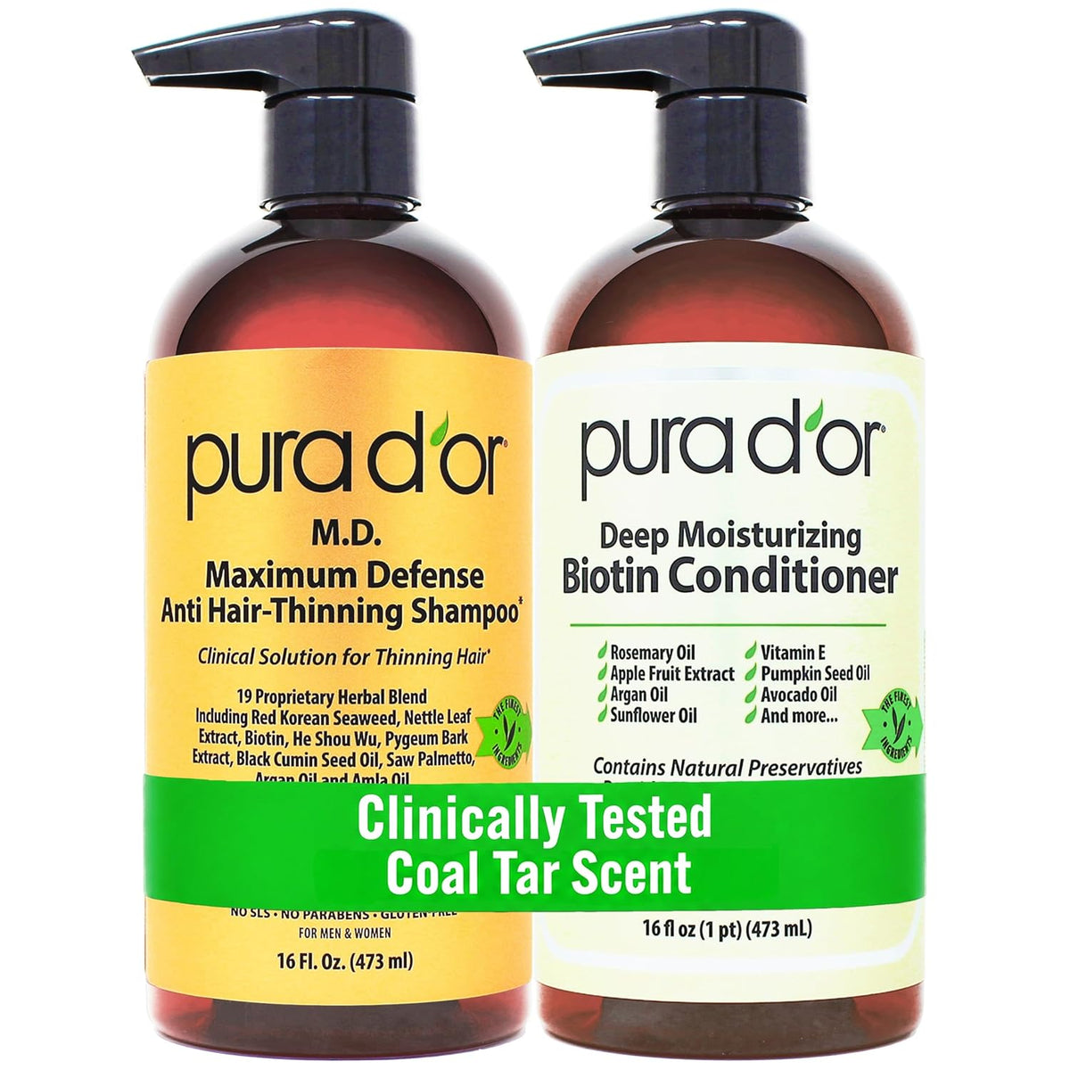 PURA D'OR Apple Cider Vinegar Shampoo & Conditioner Clarifying Set, 16oz x2