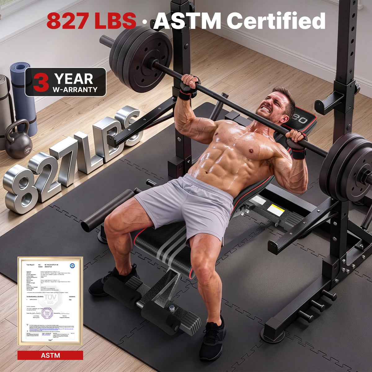 YOLEO Adjustable Weight Bench, ASTM-Certified 827LBS