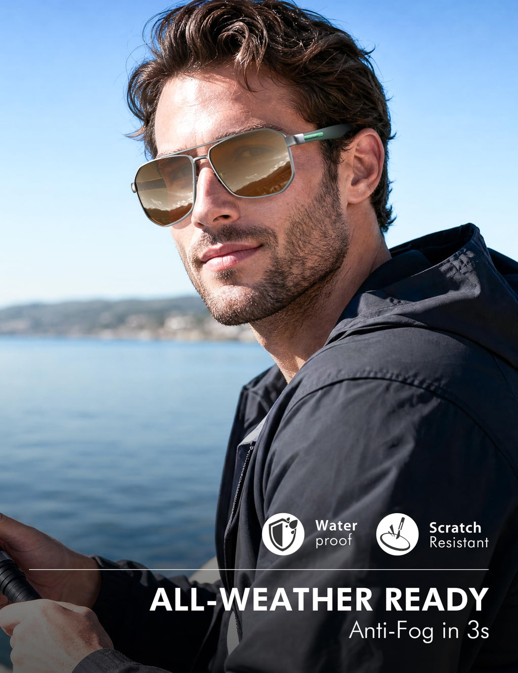 LUENX Aviator Polarized Sunglasses for Men: Square UV400 Driving