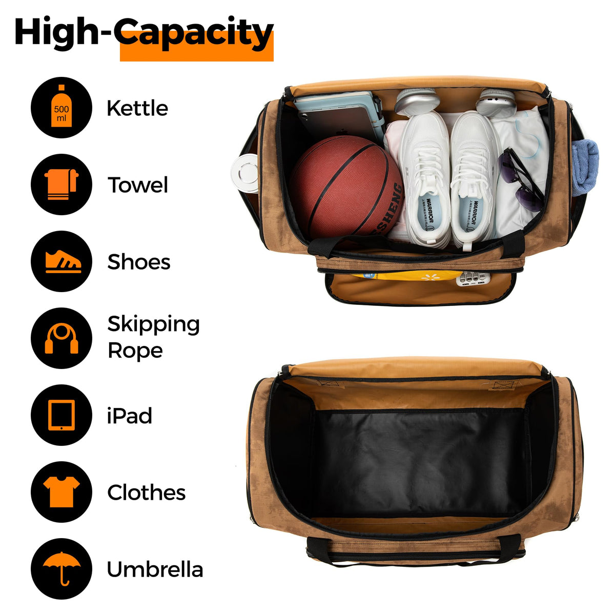Gym Bag for Men & Women - 50L Large Duffle Bag for Travel, Black