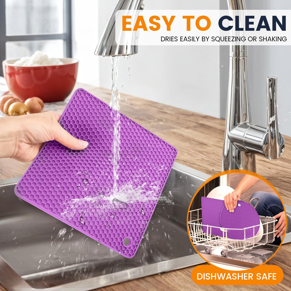 Silicone Trivet Mats 4 Heat Resistant Pot Holders Multipurpose Non-Slip Hot Pads for Kitchen Potholders, Drying mat, Jar Opener, Spoon Holder, Coaster(Dark Grey)