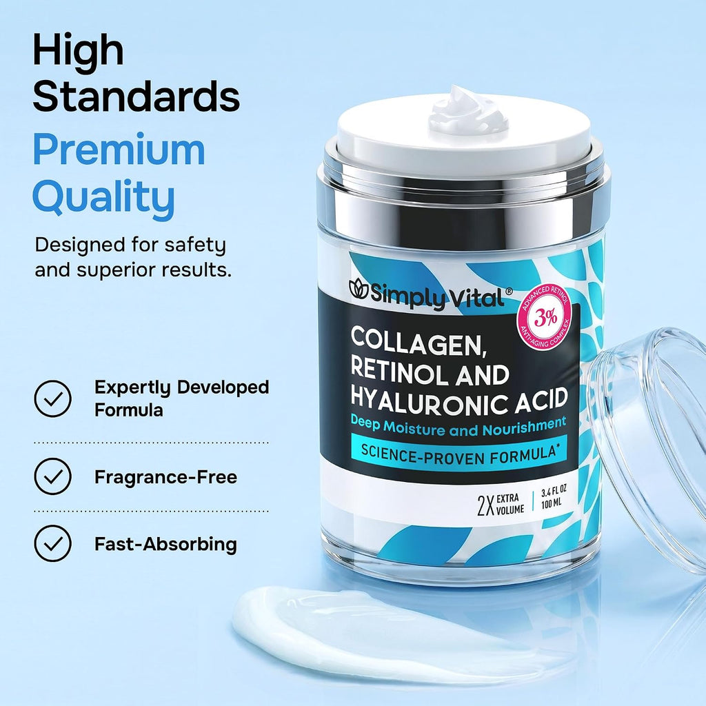 SimplyVital Face Moisturizer Retinol Collagen Hyaluronic Acid Cream 1.7 oz