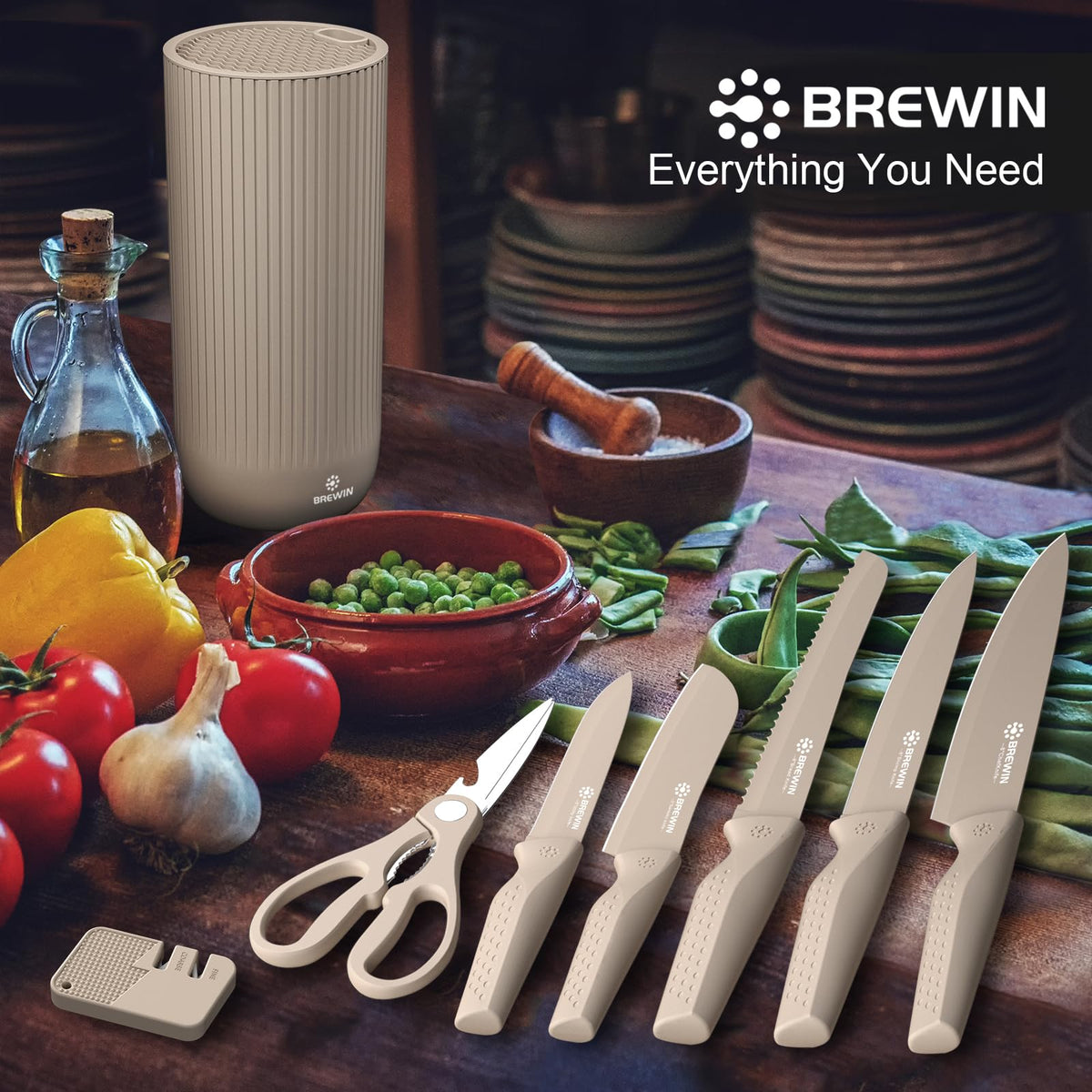 Brewin Knife Set, 8PC Kitchen Knife Set with Universal Block and Scissors