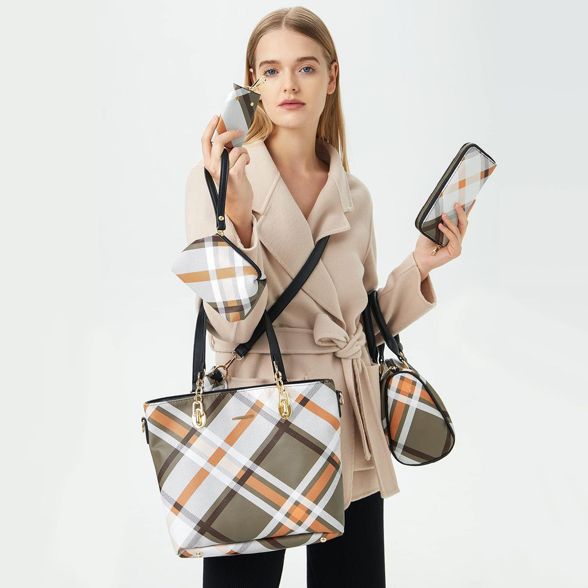 2E-youth Damen Geldbrsen und Handtaschen Set Tragetasche, Umhngetasche