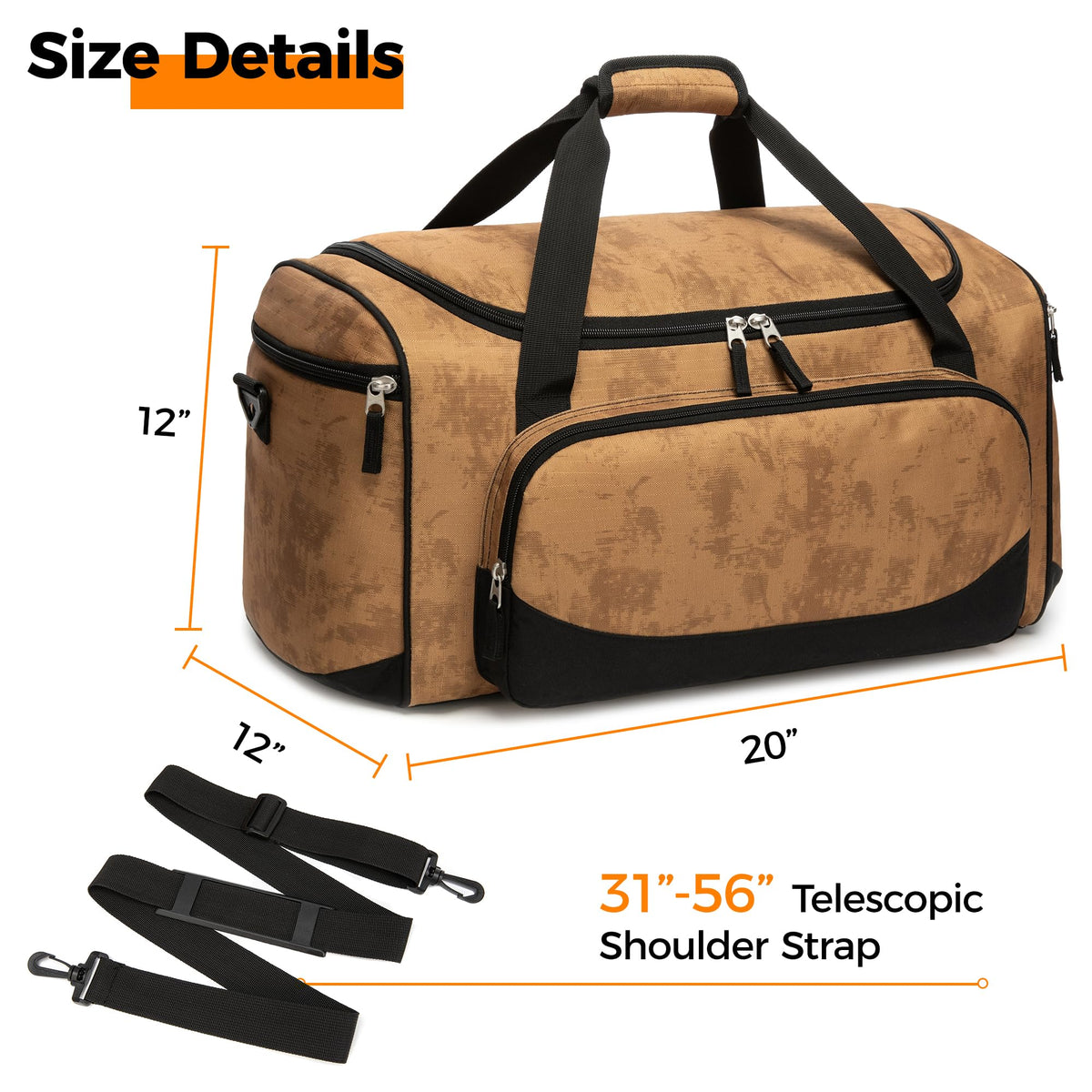 Gym Bag for Men & Women - 50L Large Duffle Bag for Travel, Black