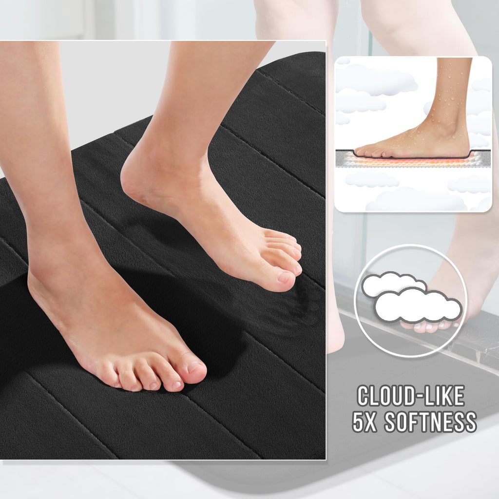 Yimobra Memory Foam Bath Mat Set 3 Pieces- Super Soft Absorbent Quick Dry Bathroom Rug Sets, Machine Washable Non Slip Floor Carpet for Tub Shower, Vanity & Toilet Base, Gray