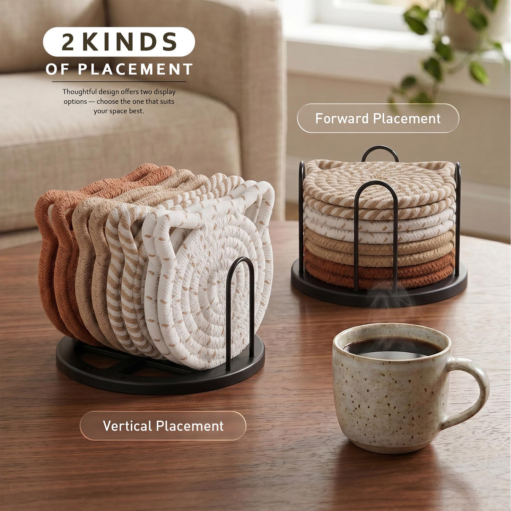 Lazebox Coasters Set of 8 for Drinks, 4 Inch Large Coasters for Coffee Table, Tabletop Protection for Hot & Cold Drinks, Versatile Coasters for Home Decor, Non-Slip & Easy to Clean, Coffee