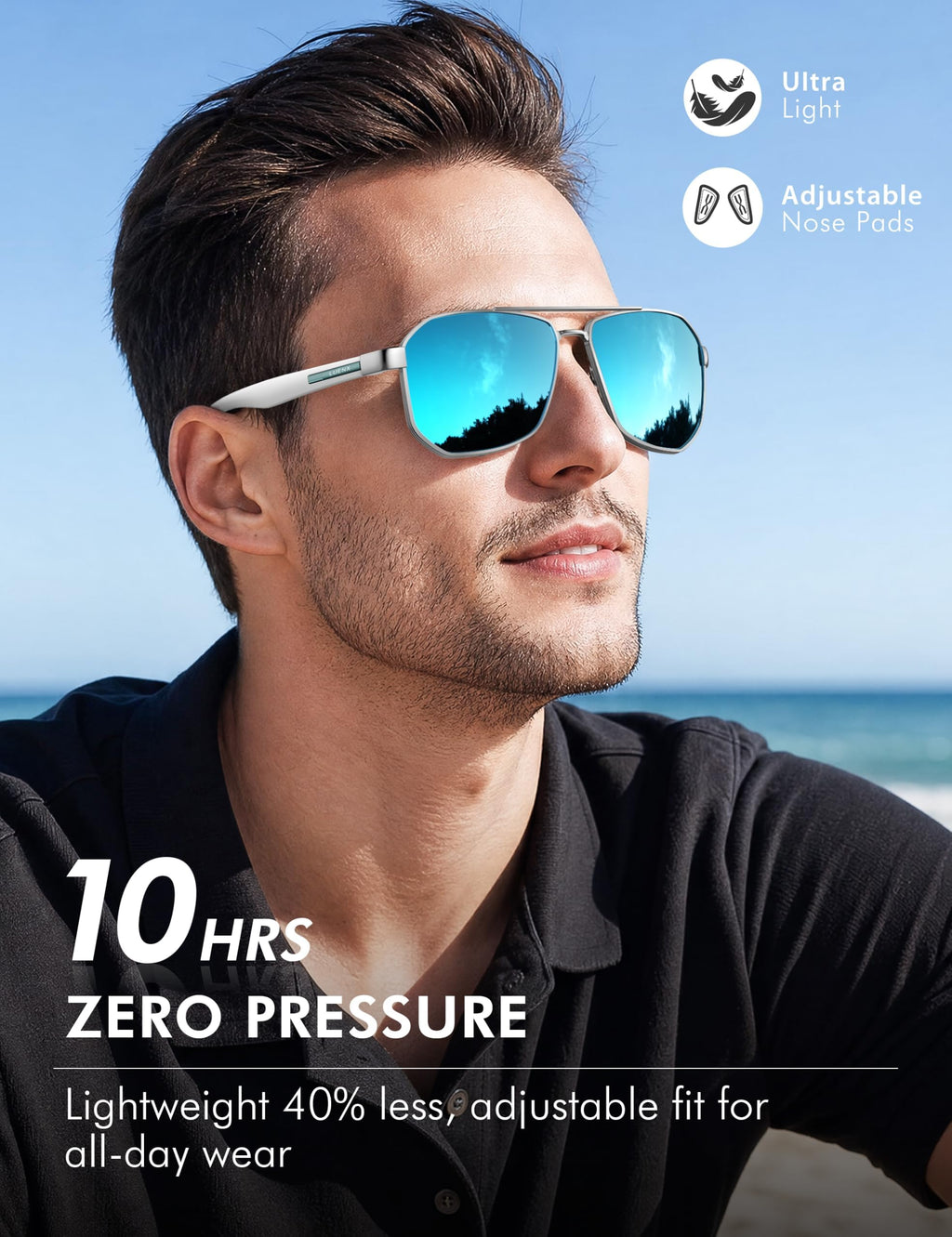 LUENX Aviator Polarized Sunglasses for Men: Square UV400 Driving
