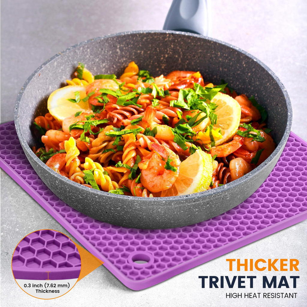 Silicone Trivet Mats 4 Heat Resistant Pot Holders Multipurpose Non-Slip Hot Pads for Kitchen Potholders, Drying mat, Jar Opener, Spoon Holder, Coaster(Dark Grey)