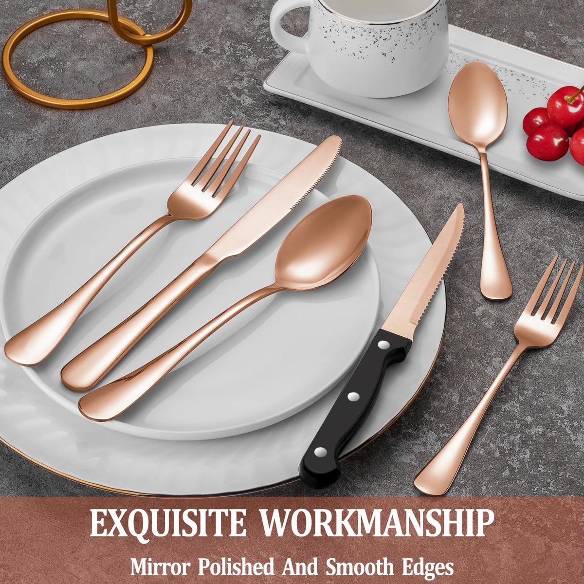 24 Pcs Silverware Set with Steak Knives for 4, Stainless Steel Flatware Set, Mirror Polished Cutlery Utensil Sets, Home Kitchen Eating Tableware, Dishwasher Safe