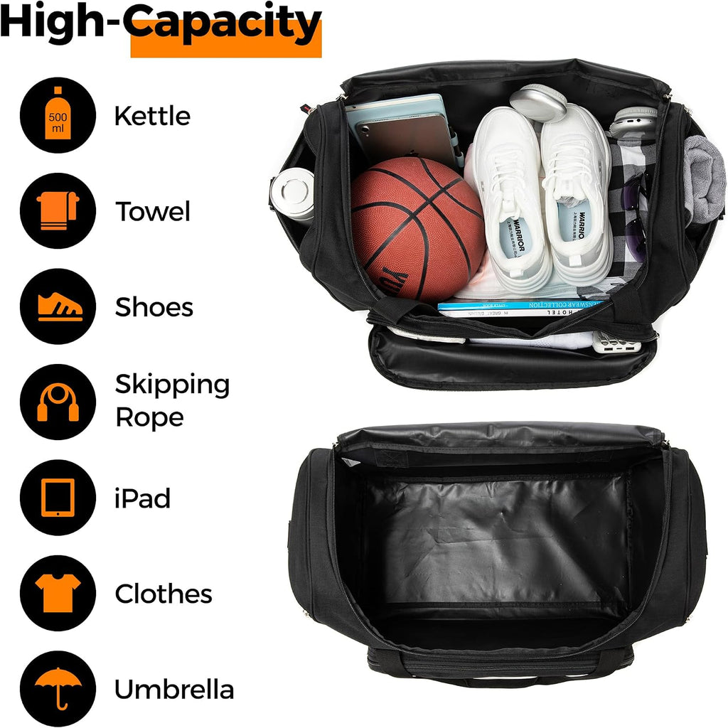 Gym Bag for Men & Women - 50L Large Duffle Bag for Travel, Black