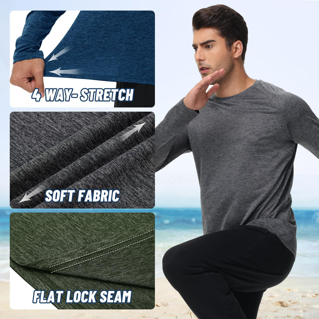 3 Pack Long Sleeve Shirts for Men Sun Protection Quick Dry Workout T Shirts