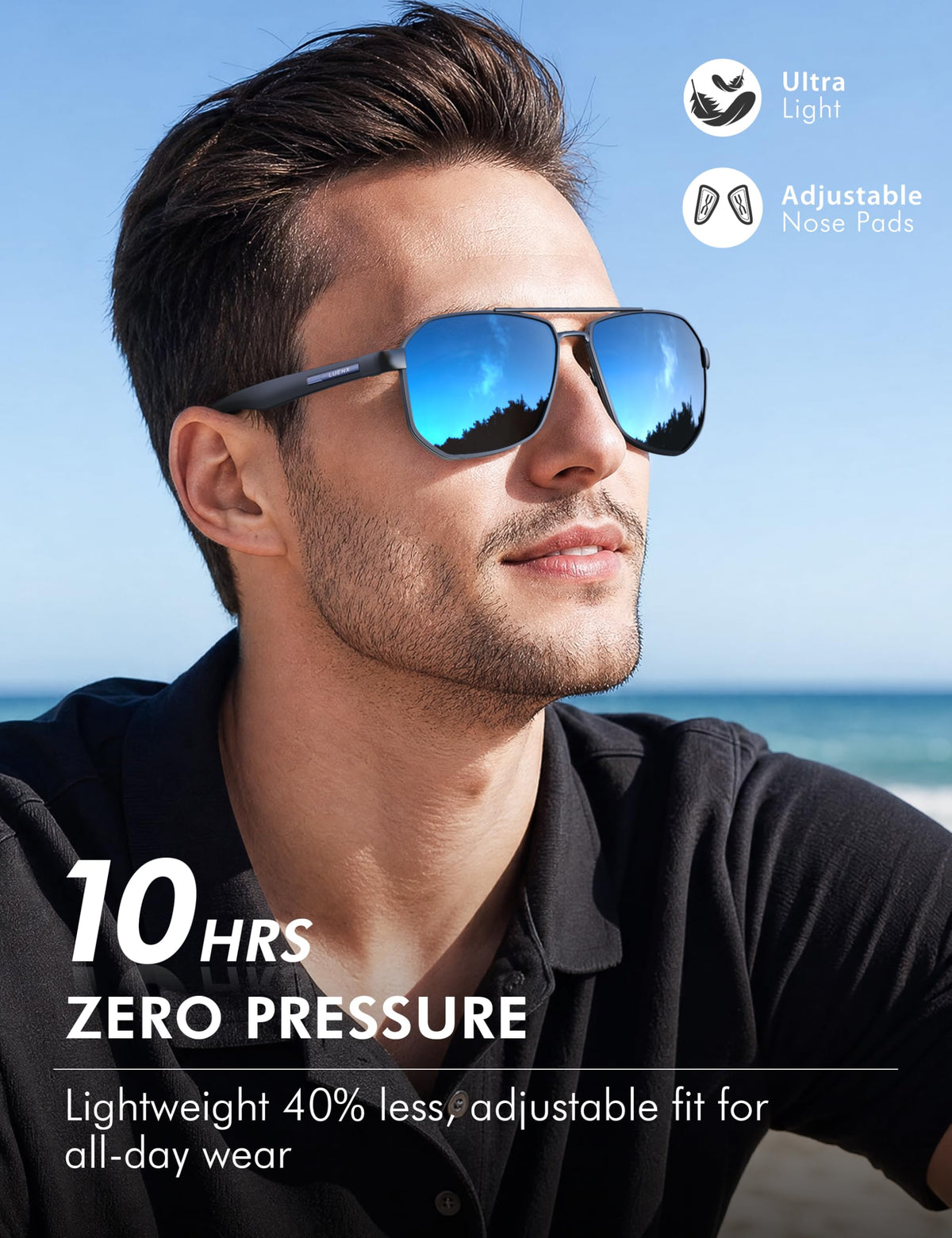 LUENX Aviator Polarized Sunglasses for Men: Square UV400 Driving