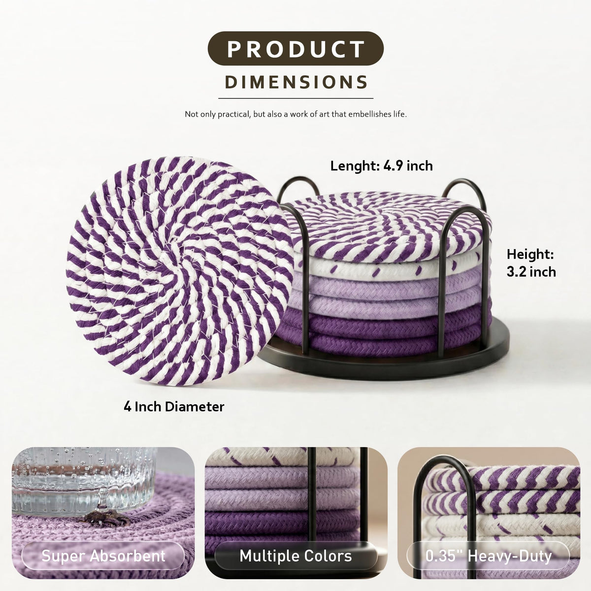 Lazebox Coasters Set of 8 for Drinks, 4 Inch Large Coasters for Coffee Table, Tabletop Protection for Hot & Cold Drinks, Versatile Coasters for Home Decor, Non-Slip & Easy to Clean, Coffee