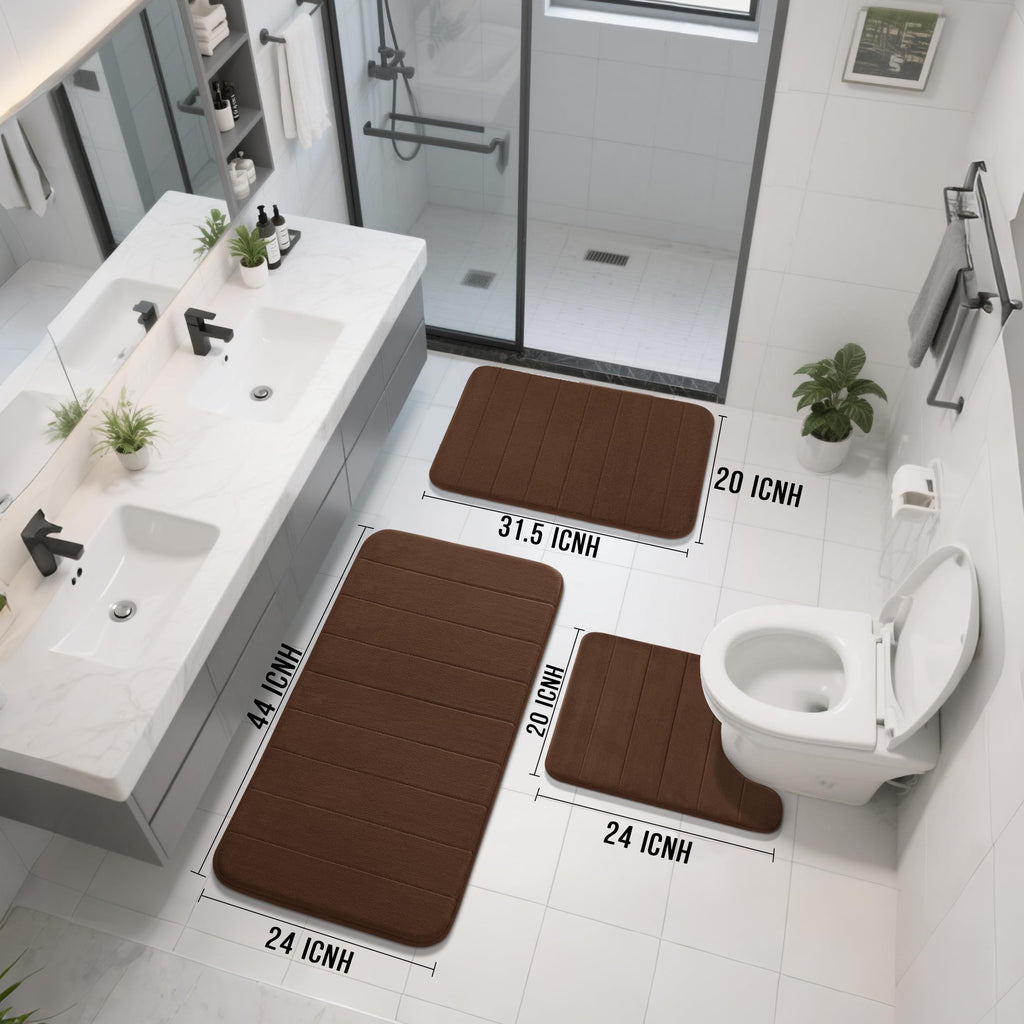 Yimobra Memory Foam Bath Mat Set 3 Pieces- Super Soft Absorbent Quick Dry Bathroom Rug Sets, Machine Washable Non Slip Floor Carpet for Tub Shower, Vanity & Toilet Base, Gray