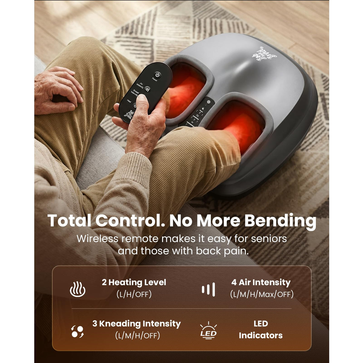 BOB AND BRAD Foot Massager Machine with Heat, FSA Eligible HSA Shiatsu Foot Massager for Plantar Fasciitis & Neuropathy with Kneading & Compression, Cordless Remote Control, Gift for Family, Size 14
