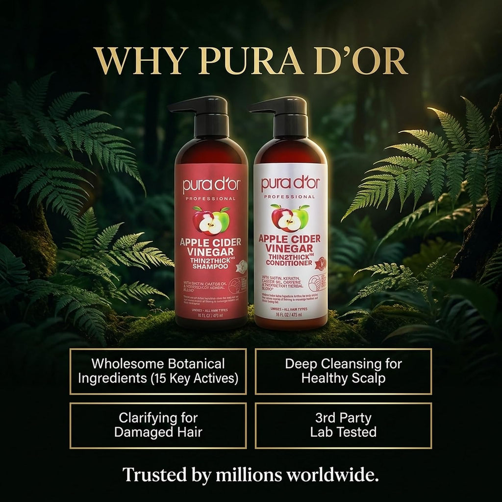 PURA D'OR Apple Cider Vinegar Shampoo & Conditioner Clarifying Set, 16oz x2