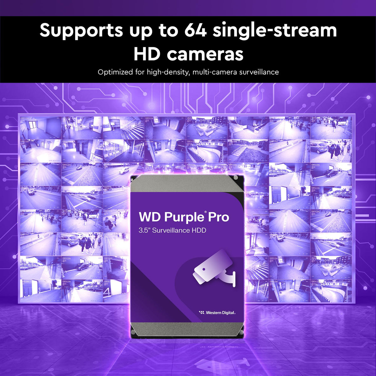 Western Digital 2TB WD Purple Surveillance Internal Hard Drive HDD, CMR, SATA 6 Gb/s, 64 MB Cache, 3.5" - WD23PURZ