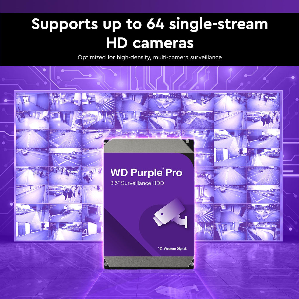 Western Digital 2TB WD Purple Surveillance Internal Hard Drive HDD, CMR, SATA 6 Gb/s, 64 MB Cache, 3.5" - WD23PURZ