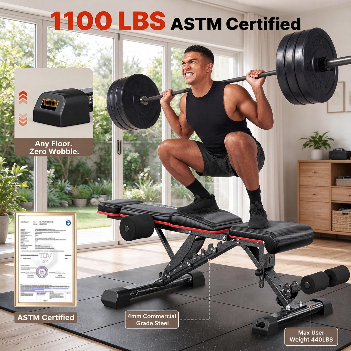 YOLEO Adjustable Weight Bench, ASTM-Certified 827LBS