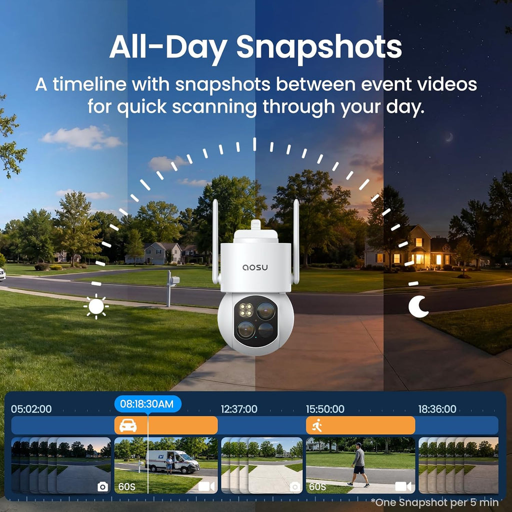 aosu T2 Dual-Lens 3K Telephoto 360° PTZ Wireless Outdoor Security Camera