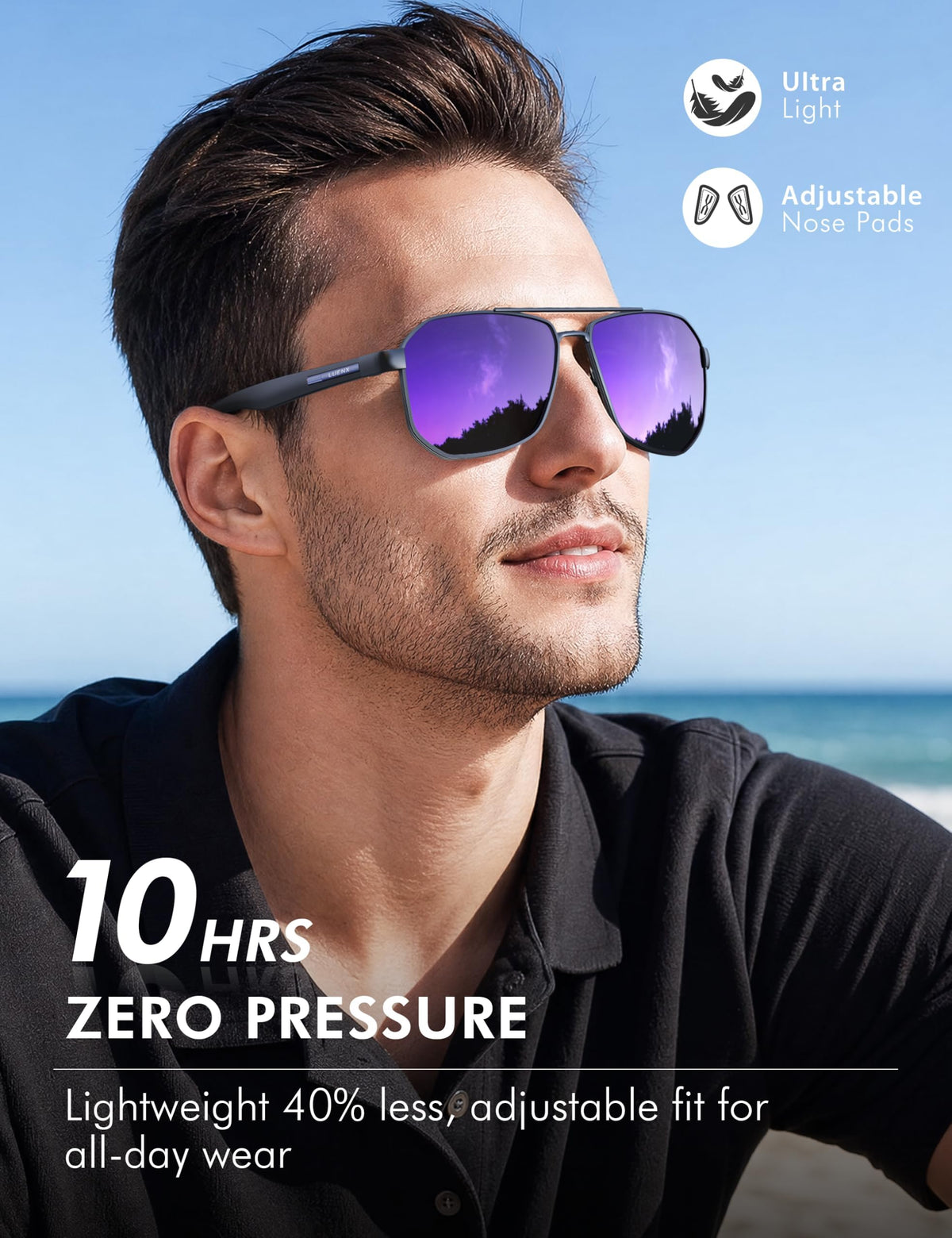 LUENX Aviator Polarized Sunglasses for Men: Square UV400 Driving