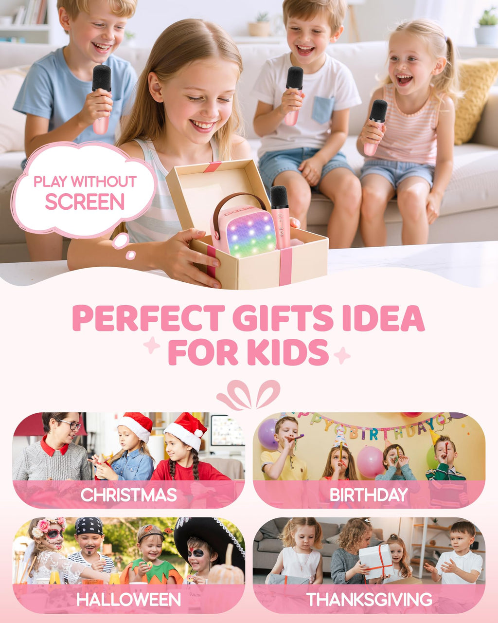 YLL Karaoke Machine for Kids, Birthday Gifts for Girls 3 4 5 6 7+Years Old