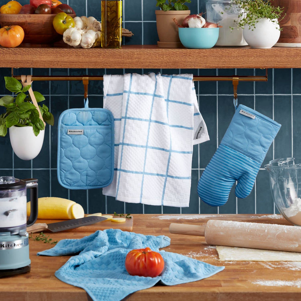 KITCHENAID Quilted Cotton Terry Cloth Oven Mitt, Pot Holder, Kitchen Towel 4-Pack Set, Heat Resistant, Silicone Grip, 16"x26", 7"x13" & 7"x10", Milkshake Tan