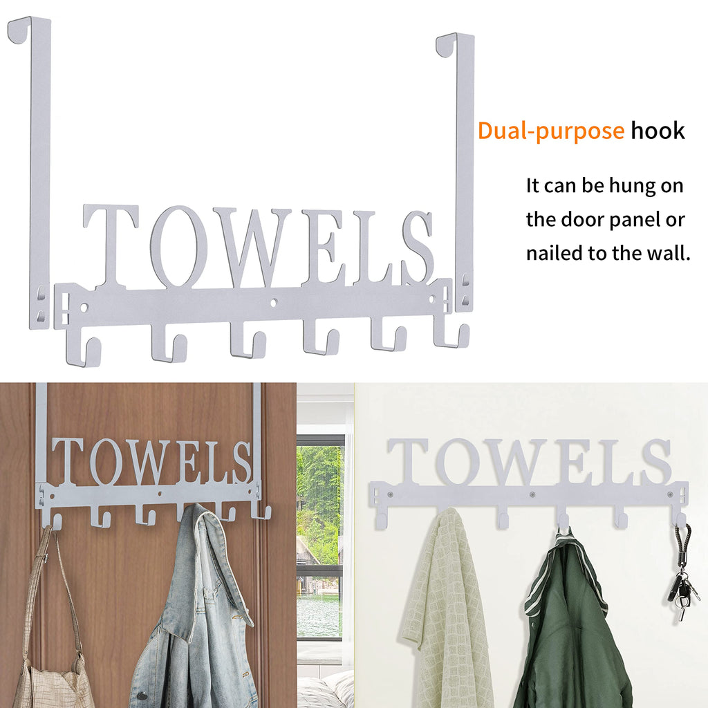 Kuhome Over The Door Hooks, Towel Holder for Bathroom, Door Mount Towel Rack Towel Hooks for Bedroom Beach Towels Bathrobe Wall Mount Hang on The Door Cabinet Cupboard Metal Sandblasted (Black)