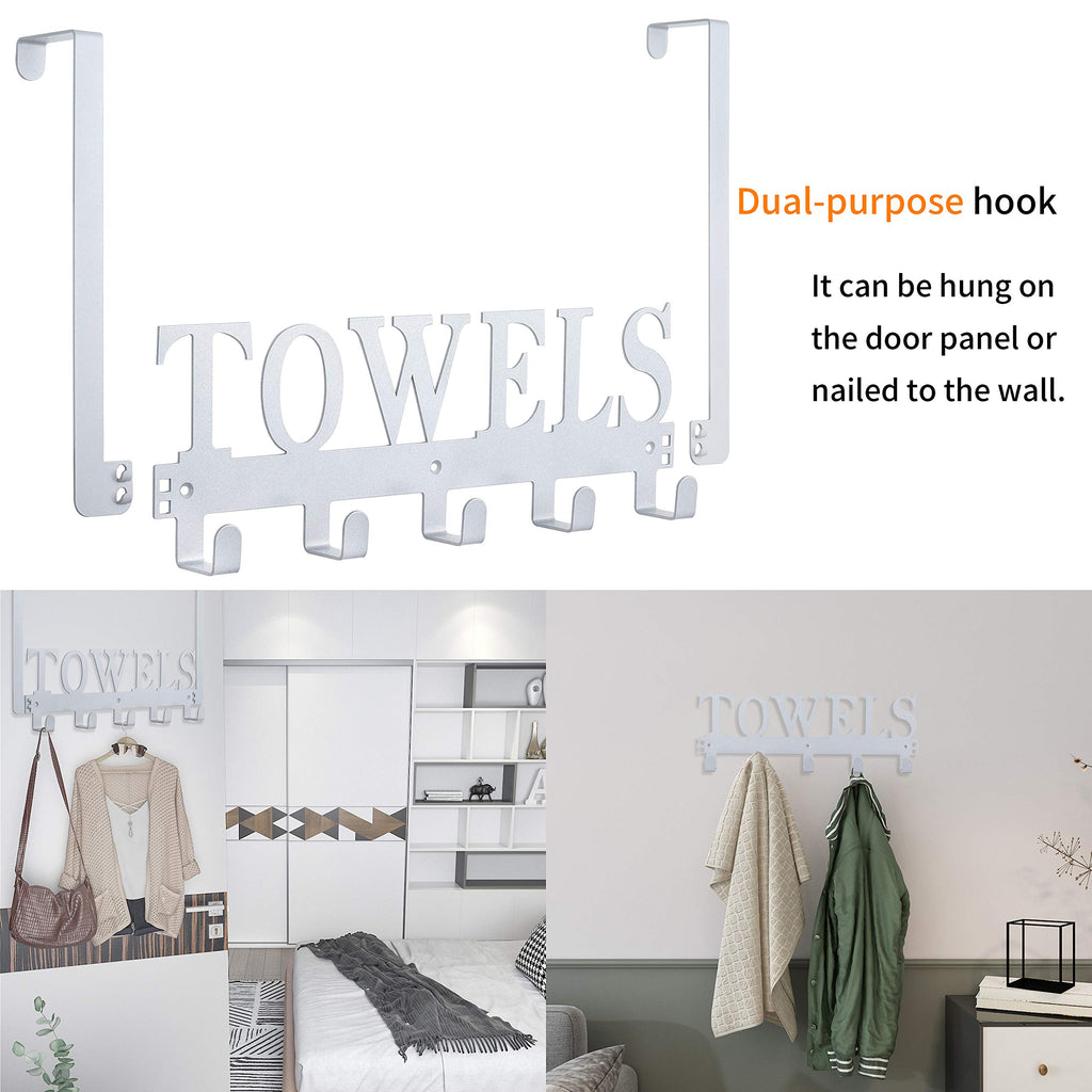Kuhome Over The Door Hooks, Towel Holder for Bathroom, Door Mount Towel Rack Towel Hooks for Bedroom Beach Towels Bathrobe Wall Mount Hang on The Door Cabinet Cupboard Metal Sandblasted (Black)