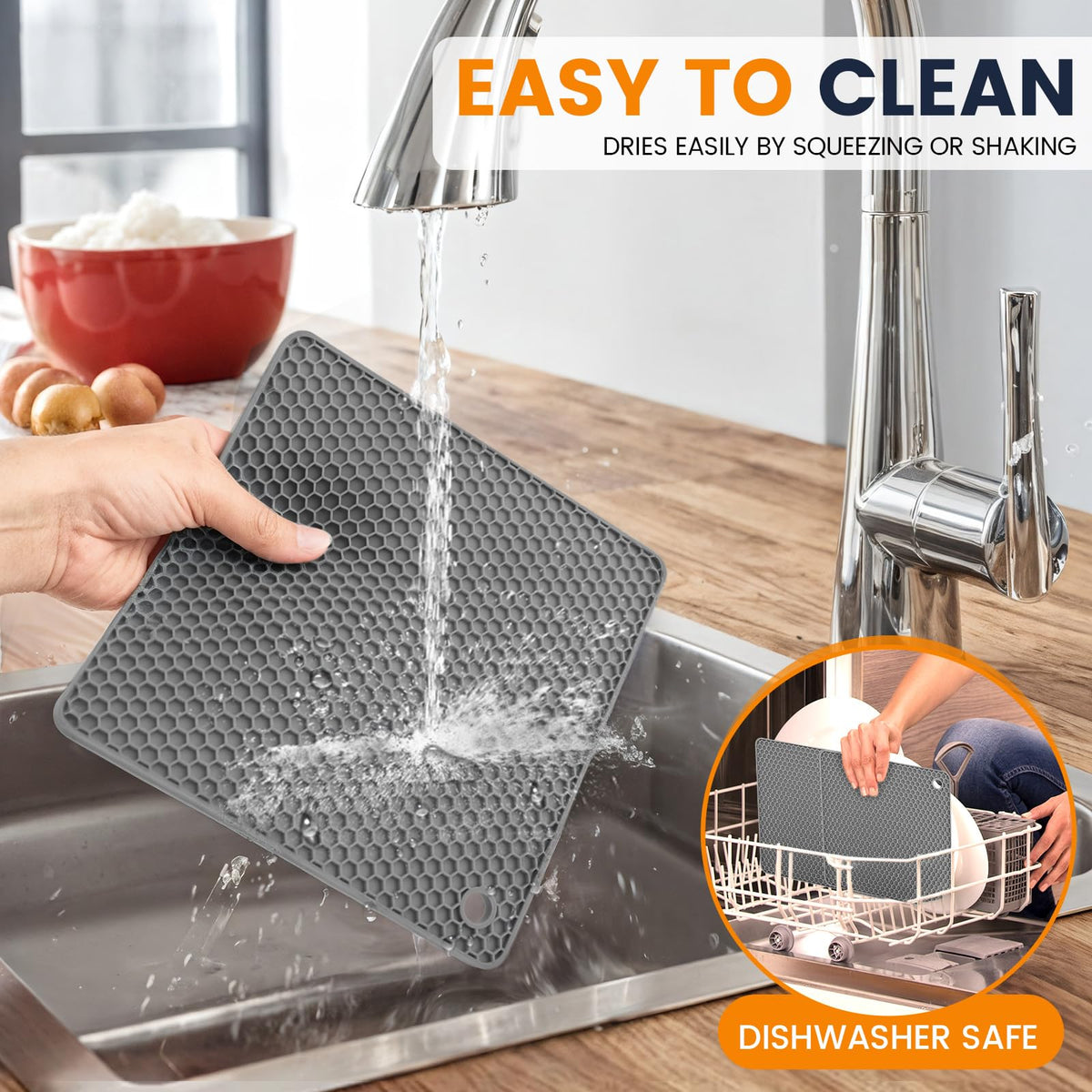 Silicone Trivet Mats 4 Heat Resistant Pot Holders Multipurpose Non-Slip Hot Pads for Kitchen Potholders, Drying mat, Jar Opener, Spoon Holder, Coaster(Dark Grey)