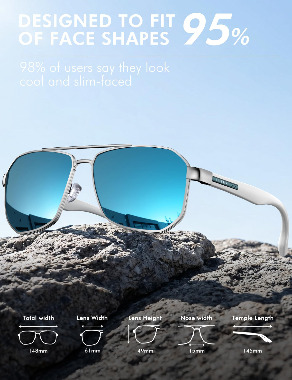 LUENX Aviator Polarized Sunglasses for Men: Square UV400 Driving