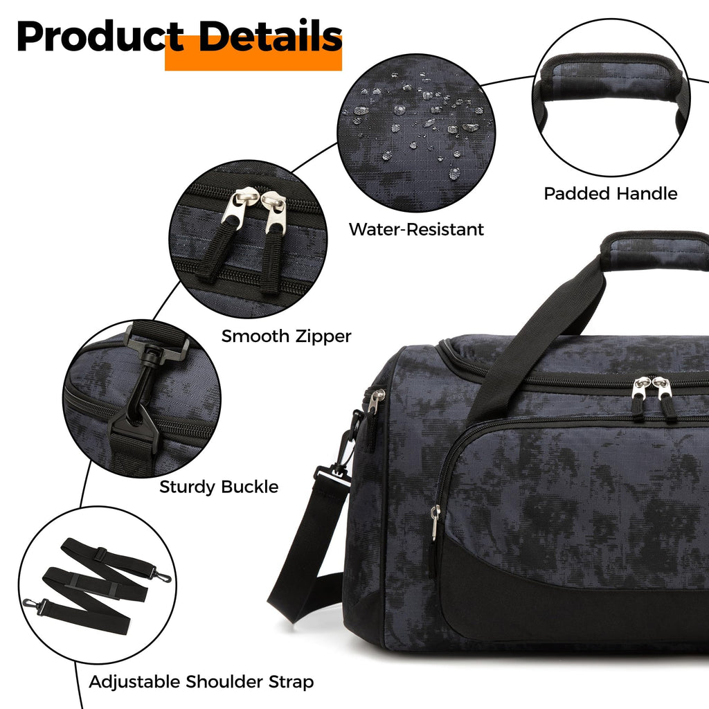 Gym Bag for Men & Women - 50L Large Duffle Bag for Travel, Black