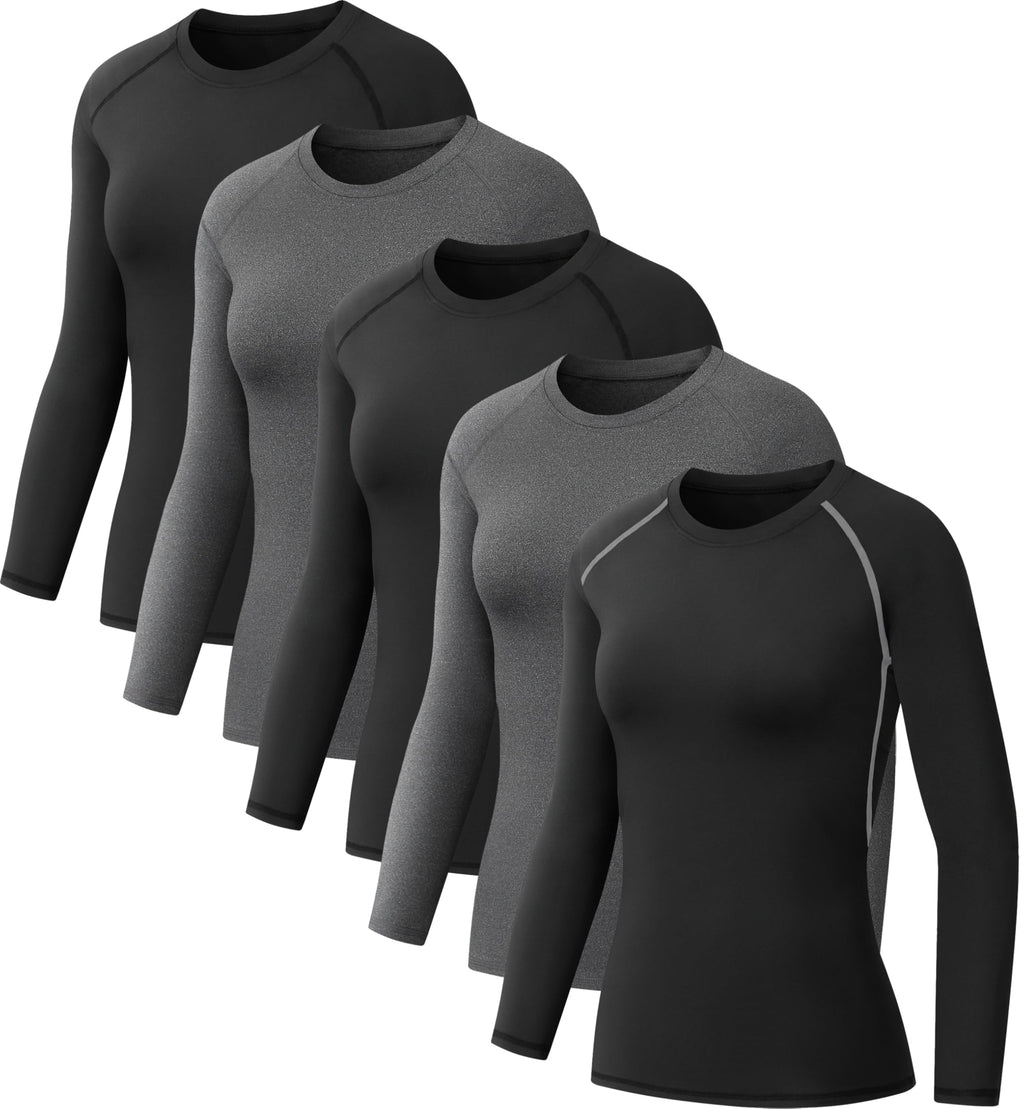 5 Pack Women's Compression Shirts Long Sleeve for Workout & Baselayer