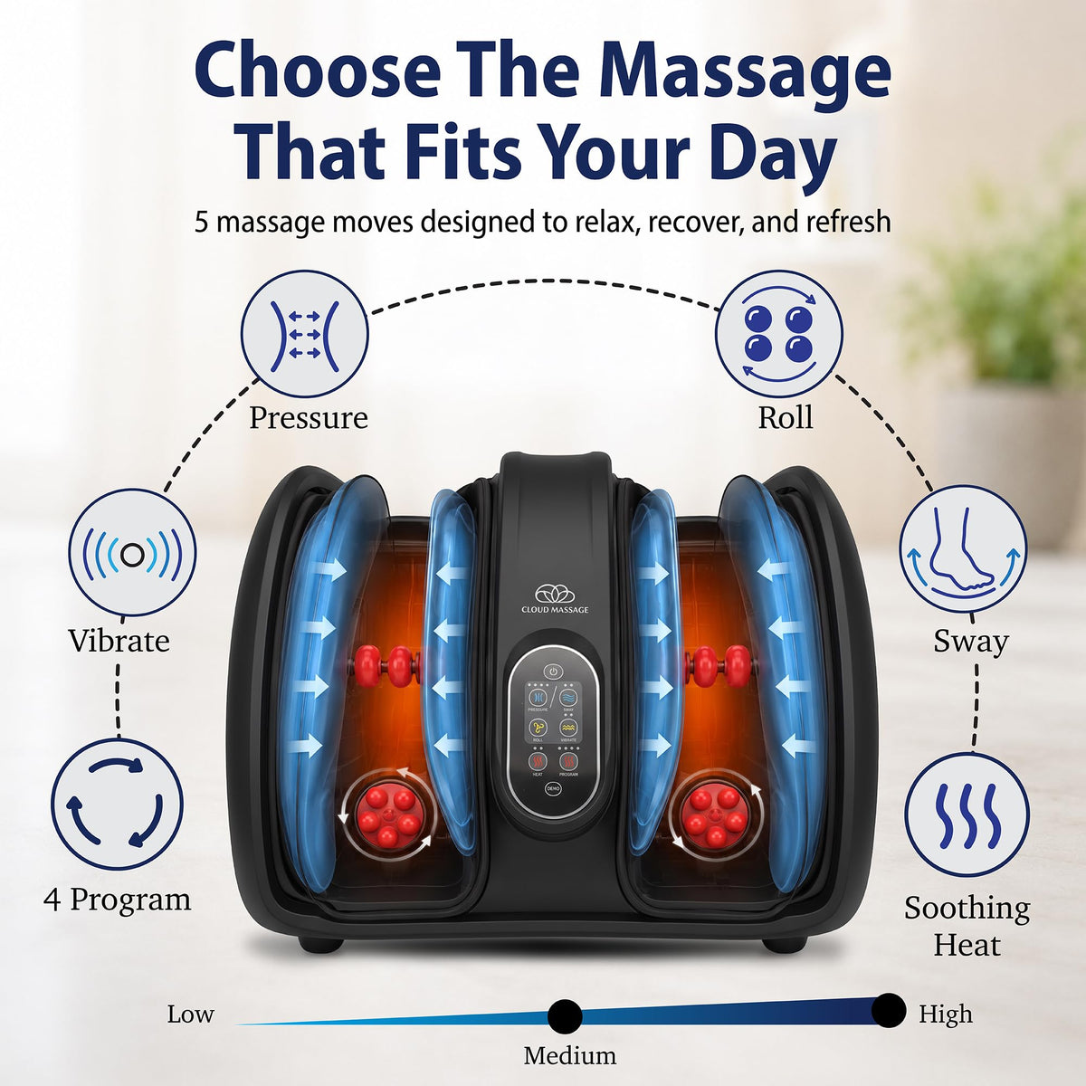 Cloud Massage Shiatsu Foot Massager with Heat, Standard Size, White