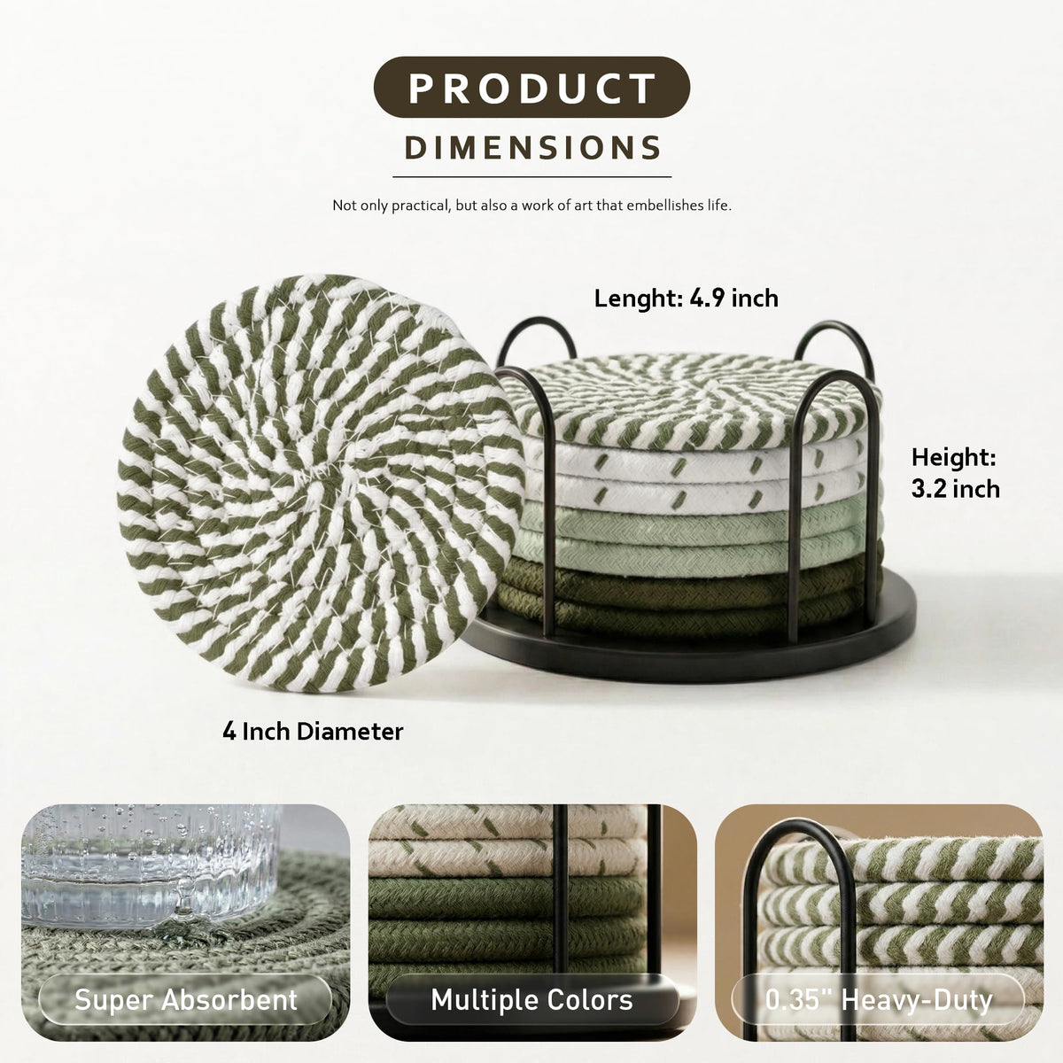 Lazebox Coasters Set of 8 for Drinks, 4 Inch Large Coasters for Coffee Table, Tabletop Protection for Hot & Cold Drinks, Versatile Coasters for Home Decor, Non-Slip & Easy to Clean, Coffee