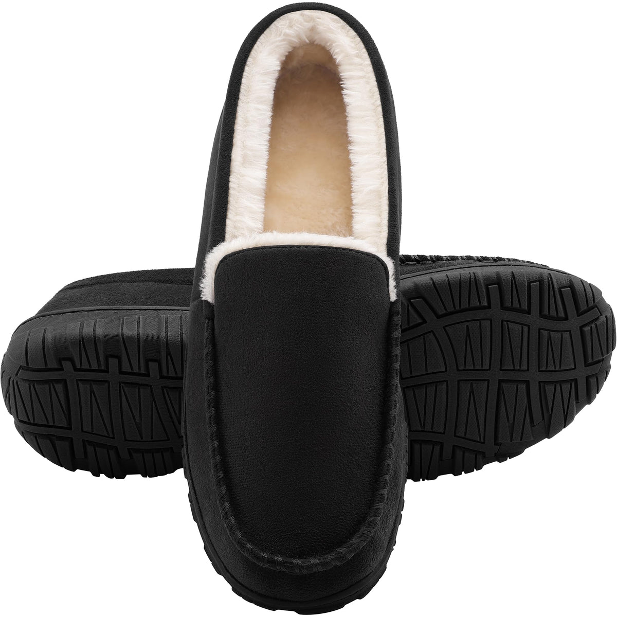 shoeslocker Men's Slippers Indoor Outdoor Warm Soft Plush Memory Foam House Slippers for Men Comfortable Bedroom Moccasin Slipper Non-Slip