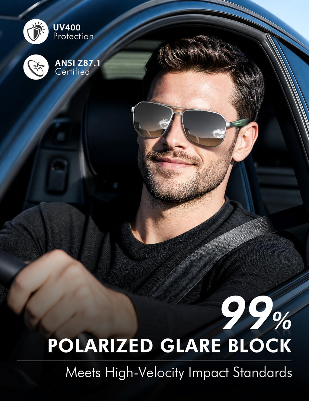 LUENX Aviator Polarized Sunglasses for Men: Square UV400 Driving