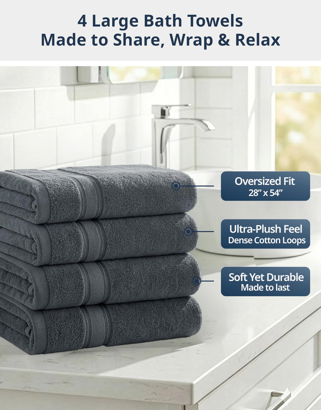 LANE LINEN Bath Towel Set 100% Cotton 18 Piece Soft Absorbent - Grey