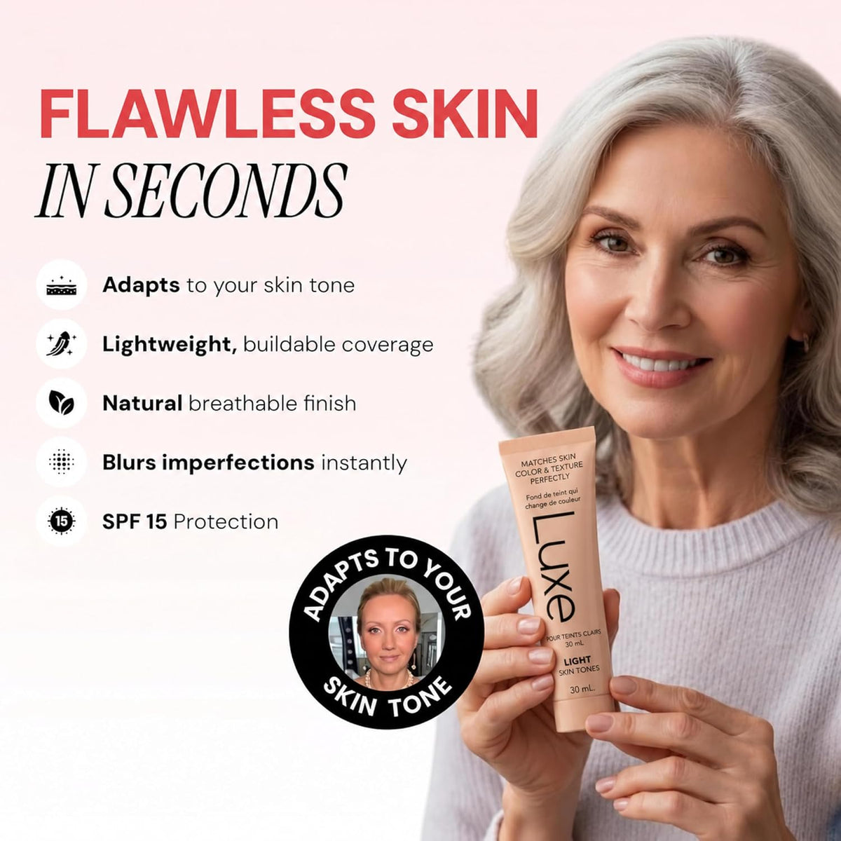 Luxe Color Changing Foundation for Mature Skin - Light