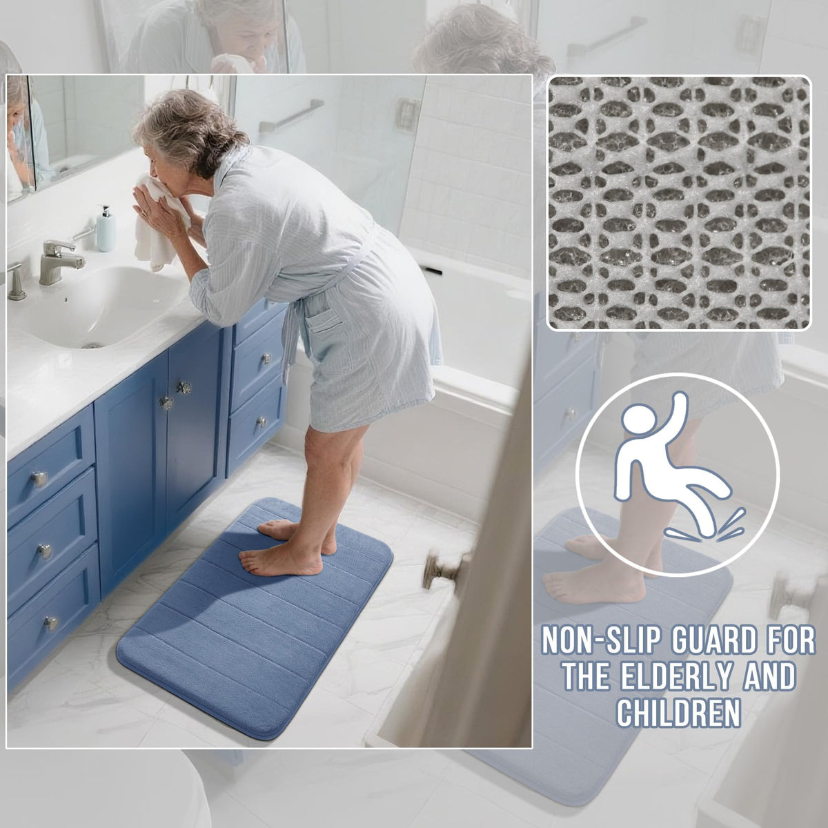 Yimobra Memory Foam Bath Mat Set 3 Pieces- Super Soft Absorbent Quick Dry Bathroom Rug Sets, Machine Washable Non Slip Floor Carpet for Tub Shower, Vanity & Toilet Base, Gray