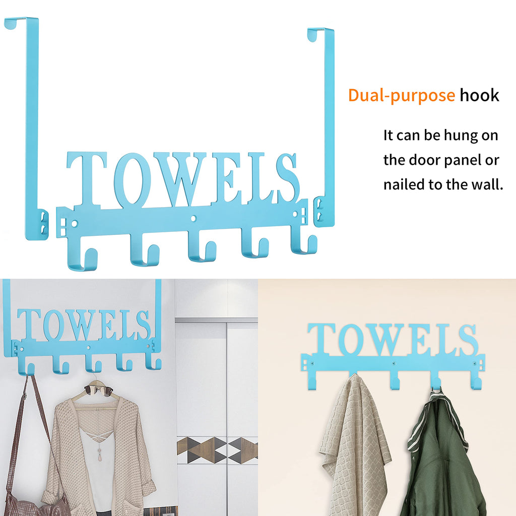 Kuhome Over The Door Hooks, Towel Holder for Bathroom, Door Mount Towel Rack Towel Hooks for Bedroom Beach Towels Bathrobe Wall Mount Hang on The Door Cabinet Cupboard Metal Sandblasted (Black)
